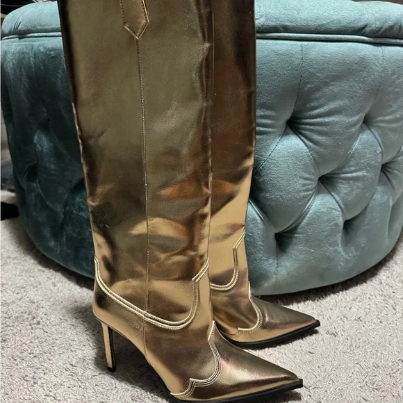 Zara Metallic Gold Heeled Boots size 37 - Picture 9 of 9
